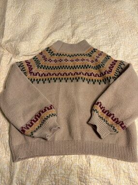 Cozy Fair Isle Crewneck Sweater in Beige with Multicolor Yoke
